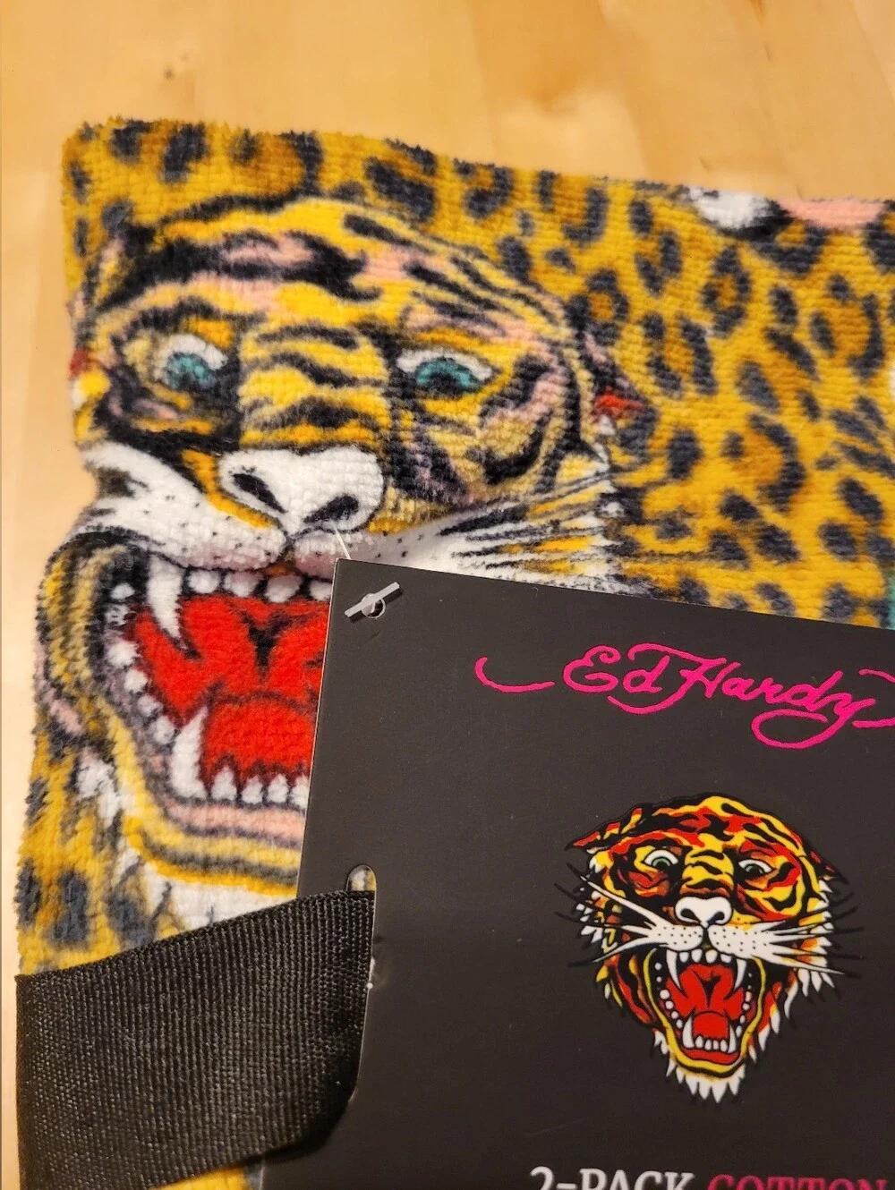 Ed Hardy Leopard Tiger Print Hand Towel Set - Yellow